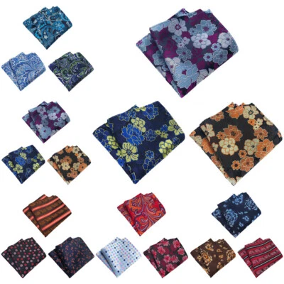 3 Packs Men Stylish Floral Stripe Pocket Square Handkerchief Wedding Party Hanky - Image 1 of 3