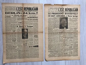 2x Journal L'EST REPUBLICAIN Mort de ROOSEVELT & TRUMAN président (avril 1945) - Picture 1 of 3
