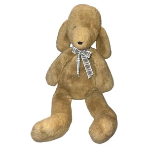 1987 Manhattan Toy Sleepy Puppy Dog Plush Stuffed Animal Tan Brown Plaid Bow - Picture 1 of 7