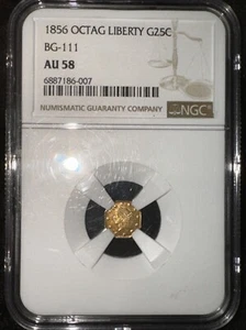 1856 Octagon Liberty G $.25 Bg111 AU58 - Picture 1 of 4