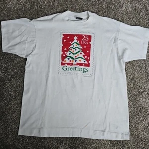 1990 Seasons Greetings Stamp USPS Short Sleeve Vintage Size XL Holiday Shirt - Picture 1 of 11