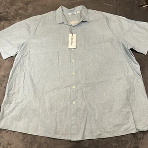 Caribbean Shirt Men 4XB Light Blue Linen Button Up Short Sleeve Hawaiian NEW - Picture 1 of 9
