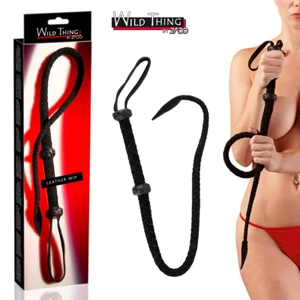 Lunga Frusta Nera in Pelle Intrecciata a Punta Piatta Wild Thing BDSM Fetish - Imagen 1 de 6