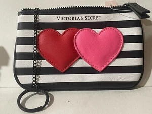 VICTORIA'S SECRET HEARTS NEGRO A RAYAS MAQUILLAJE COSMÉTICO ESTUCHE BOLSO CLUTCH BOLSA '15 - Imagen 1 de 5