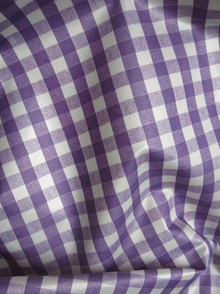 VINTAGE SHOWER CURTAIN PURPLE WHITE CHECK w MATCHING CURTAINS ~ WEAR EVER VINYL - Image 1 of 2