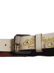 Ed Hardy Christian Audigier White Leather Belt With Skulls, Women XS embroidered - Picture 1 of 7
