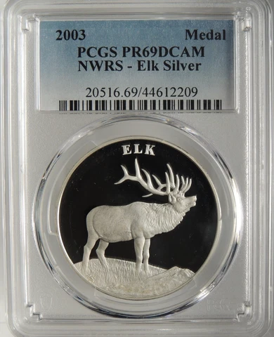 2003 ELK NATIONAL WILDLIFE REFUGE NWRS SILVER MEDAL PCGS PR69 DCAM #44612209 Cover