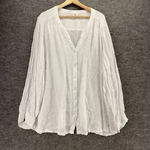 New Terra & Sky Shirt Women 3X Plus White Button Up V-Neck Long Sleeve Casual - Picture 1 of 8