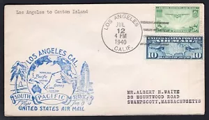 USA Buffalo 1940 First Flight Cover Los Angeles to Canton Island - Picture 1 of 2