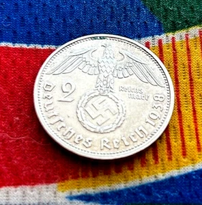 Germany 1938 G 2 Mark German Silver WWII Coin 3rd Reich Reichsmark Coin - Picture 1 of 2