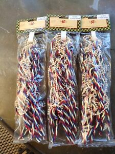 3 New Packages Patriotic Red White Blue Candy Cane 9' Bead Plastic Garland 