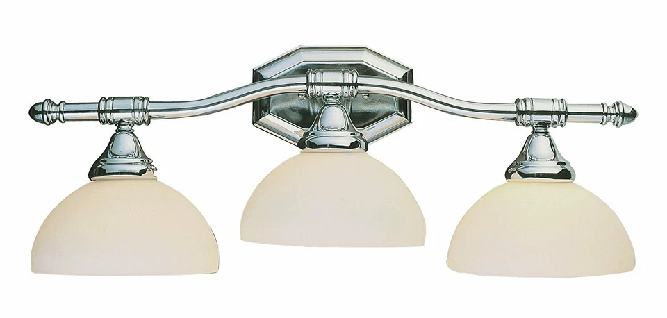 Bull Nose 3 Light Polished Chrome And Frost Glass Vanity Wall Light $177 - Image 1 of 1