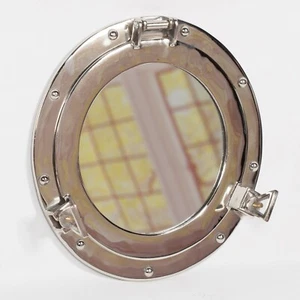 Industrial Metal Nautical Ship Style Silver Chrome Bathroom Porthole Wall Mirror - Picture 1 of 3