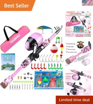 Portable Pink Fishing Rod Combo - Beginner Kit with Tackle Box for Kids 3 to 15 - Image 1 of 4