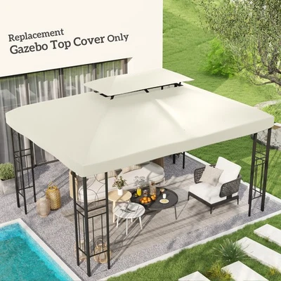 3x4m Gazebo Replacement Roof Canopy 2 Tier Top UV Cover Garden Patio Cream - Image 1 of 4