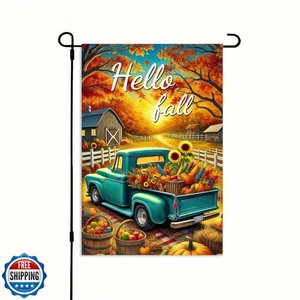 BlissYard Thanksgiving Truck Garden Flag 12x18 Inch Double Sided Fall Pumpkin - Picture 1 of 5