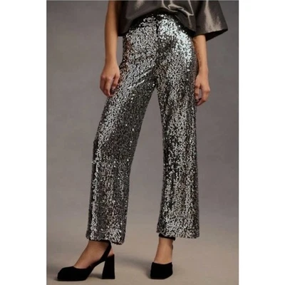 Pantalones Maeve by Anthropologie The Colette Lentejuelas Pierna Ancha Plateados Metálicos Talla 26 Foto 1 de 4
