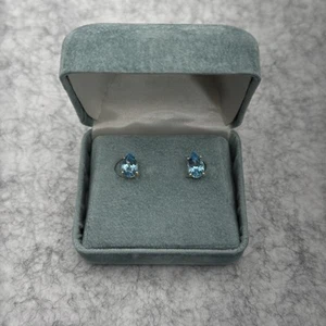 Estate Teardrop Aquamarine 14Kt Yellow Gold Stud Earrings Statement AFJC Pair - Picture 1 of 7