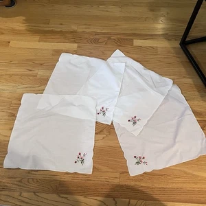 "Servilletas cuadradas de lino vintage, bordado floral rosa, 16""" - Imagen 1 de 6