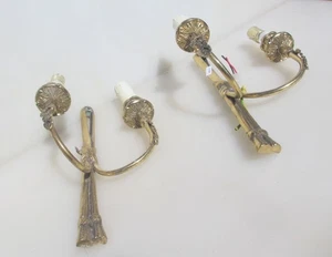 Vintage Brass Wall Lights Lamps Sconces Old Gold French Drapes Design Pair - Picture 1 of 19