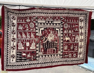 India Marathi ni Pachedi Estampado en Bloque Textil Santuario a la Diosa Madre Tapiz Foto 1 de 4