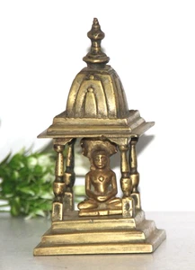 Antik Messing MEDITIERENDER GOTT MAHAVEER Tempel Figur, Statue Handarbeit um 1800 - Bild 1 von 10