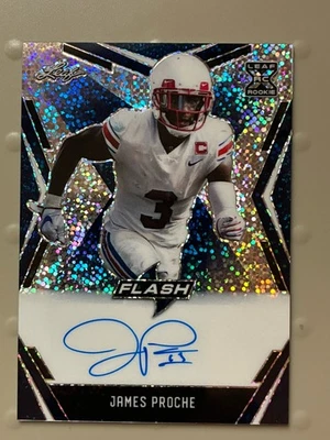 JAMES PROCHE AUTO/ROOKIE 2020 Leaf FLASH Blue Low Numbered 15/35 SMU/Ravens - Image 1 of 4