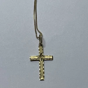 14k Gold Chain 12” Long Box Chain 14k Cross Pendent 1.9dwt STUNNING - Picture 1 of 8