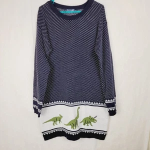Mod Cloth navy blue dinosaur long sleeved fair isle sweater dress Size XL whimsy - Picture 1 of 9