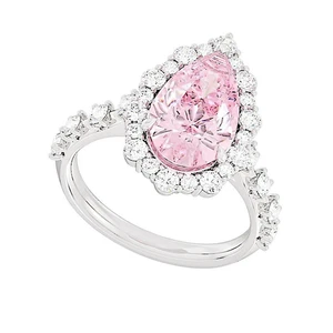 3.50 CT Pear Fancy Vivid Pink IGI Lab Grown Diamond Wedding Ring 950 Platinum - Picture 1 of 13