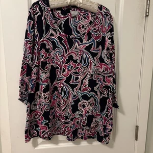 Chicos Größe 3 = XL - Trapez Tunika - 3/4 Arm - schwarz, magenta weiß Druck - gebraucht, in einwandfreiem Zustand - Bild 1 von 4