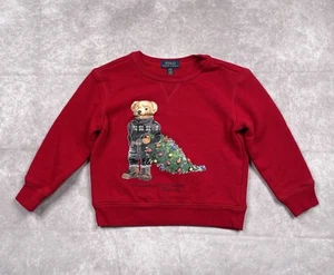 Polo Ralph Lauren POLO BEAR Sweater Kids Size 4/4T Red Holiday Bear Fleece Xmas - Picture 1 of 12