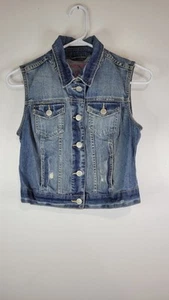 Aeropostale Original Brand Kids Denim Vest Blue Distress Buttons Pockets Medium - Picture 1 of 9