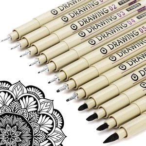 Micro Fineliner Drawing Art Pens: 12 Black Fine Line Waterproof Ink Set Artist S - Picture 1 of 7