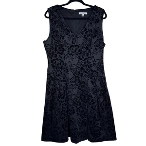Simply Liliana Kleid Damen 14 grau schwarz Blumen beflockt V-Ausschnitt Fit & Flare - Bild 1 von 12
