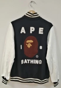 Bape OG Embroidered Ape Head Varsity Jacket VTG Black Size M Nigo Era - Picture 1 of 17