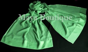 Green Chiffon Silk Scarf Wrap Sash Satin Border Maya Scarf NWT - Picture 1 of 1