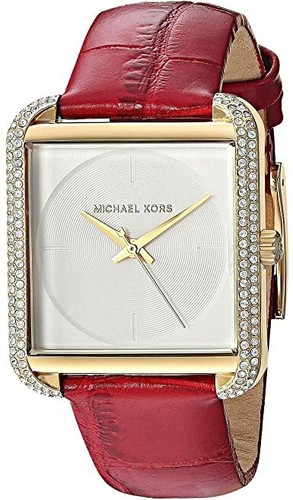 NUOVO OROLOGIO MICHAEL KORS LAKE ORO PELLE DI COCCO ROSSO + CRISTALLI PAVIMENTATA MK3829
