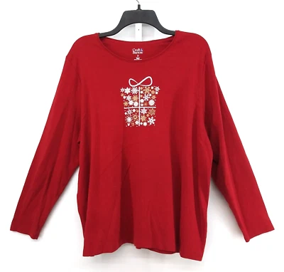 Croft & Barrow Shirt Womens Size 2X Red Long Sleeve Glitter Snowflakes Christmas - Image 1 of 4