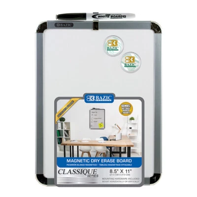 Placa magnética de apagamento a seco BAZIC com marcador e 2 ímãs estrutura metálica 8,5 X 11 - Imagem 1 de 4
