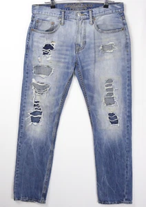 American Eagle Denim Blue Jeans DISTRESSED STAINED PATCHED HOLES Mens 31x32 READ - Picture 1 of 22