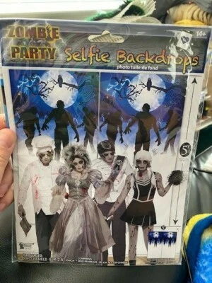 ZOMBIE WALL SCENE SETTER Halloween Party Decorations Backdrop Graves Cemetery - Image 1 of 2