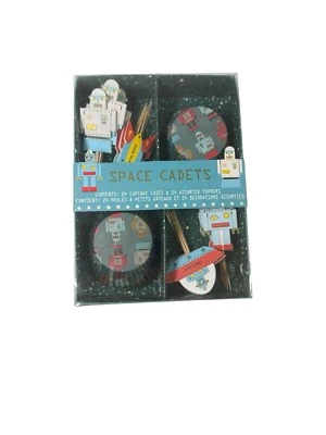 Meri Meri Space Cadets Cupcake Cases & Assorted Toppers Robots New - Image 1 of 4