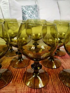Set 10 Vintage Olive Green Wine or Water Goblets Glasses Colony?  - Picture 1 of 6
