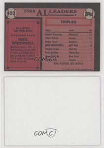 1989 Topps All Star Blank Front Mike Greenwell #402