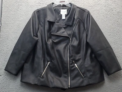 Catherines Biker Jacket Womens 2XP Black Collar Cliffside Zip EUC - Image 1 of 4