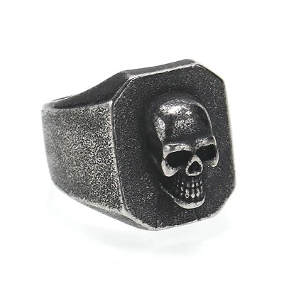 Anillo de sello cuadrado con calavera elevada de acero inoxidable para hombre para motociclista punk anillo de regalo para niño Foto 1 de 4