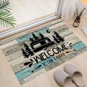 Happy Camper Doormat Door Mat Carpet Rugs Flannel Indoor Bedroom Kitchen Bath - Picture 1 of 39