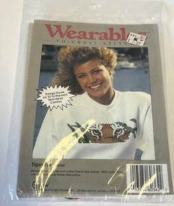 NOS Wearables tear-a-way cross stitch kit Tiger Eyes 10 count Golden Bee vintage - Picture 1 of 3
