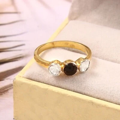 Natural Polki Diamond & Blue Sapphire Twist Gemstone Stackable Ring Gift For Her - Image 1 of 3